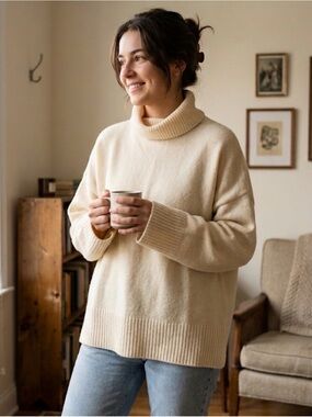 Lattelove Cozy Turtleneck Sweater Relaxed Women's Knit - #179